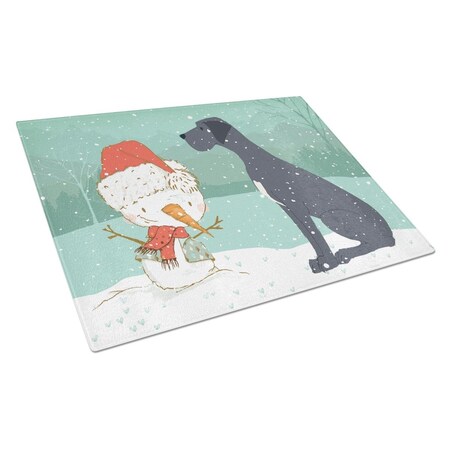 Carolines Treasures Black Great Dane & Snowman Christmas Glass Cutting Board Large CK2039LCB